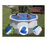 Kit piscine acier blanc Gré Fidji ronde 2,60 x 1,22 m + Bâche hiver + Bâche à bulles + Tapis de sol