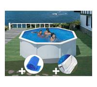 Kit piscine acier blanc Gré Fidji ronde 3,70 x 1,22 m + Bâche à bulles + Tapis de sol
