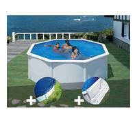 Kit piscine acier blanc Gré Fidji ronde 3,70 x 1,22 m + Bâche hiver + Tapis de sol