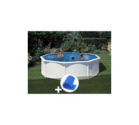 Kit piscine acier blanc Gré Fidji ronde 4,80 x 1,22 m + Bâche à bulles