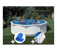 Kit piscine acier blanc Gré Fidji ronde 4,80 x 1,22 m + Bâche à bulles + Tapis de sol