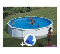 Kit piscine acier blanc Gré Fidji ronde 5,70 x 1,22 m + Bâche à bulles