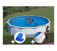 Kit piscine acier blanc Gré Fidji ronde 5,70 x 1,22 m + Bâche à bulles + Tapis de sol