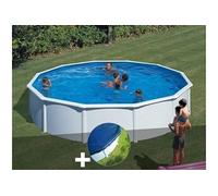 Kit piscine acier blanc Gré Fidji ronde 5,70 x 1,22 m + Bâche hiver