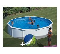 Kit piscine acier blanc Gré Fidji ronde 5,70 x 1,22 m + Bâche hiver