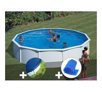 Kit piscine acier blanc Gré Fidji ronde 5,70 x 1,22 m + Bâche hiver + Bâche à bulles