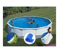 Kit piscine acier blanc Gré Fidji ronde 5,70 x 1,22 m + Bâche hiver + Bâche à bulles + Tapis de sol