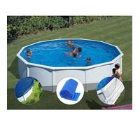 Kit piscine acier blanc Gré Fidji ronde 5,70 x 1,22 m + Bâche hiver + Bâche à bulles + Tapis de sol