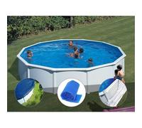 Kit piscine acier blanc Gré Fidji ronde 5,70 x 1,22 m + Bâche hiver + Bâche à bulles + Tapis de sol