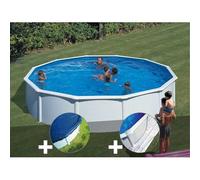 Kit piscine acier blanc Gré Fidji ronde 5,70 x 1,22 m + Bâche hiver + Tapis de sol