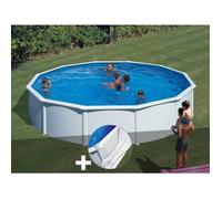 Kit piscine acier blanc Gré Fidji ronde 5,70 x 1,22 m + Tapis de sol