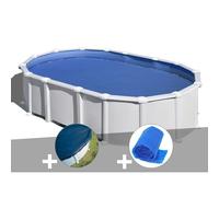 Kit piscine acier blanc Gré Haïti ovale 9,20 x 5,05 x 1,32 m + Bâche hiver + Bâche à bulles