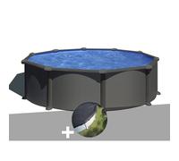 Kit piscine acier gris anthracite Gré Juni ronde 3,70 x 1,32 m + Bâche d'hivernage