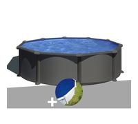 Kit piscine acier gris anthracite Gré Juni ronde 4,80 x 1,32 m + Bâche à bulles