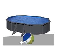 Kit piscine acier gris anthracite Gré Louko ovale 5,27 x 3,27 x 1,22 m + Bâche à bulles