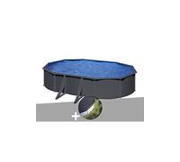Kit piscine acier gris anthracite Gré Louko ovale 5,27 x 3,27 x 1,22 m + Bâche d'hivernage