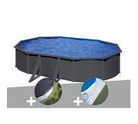 Kit piscine acier gris anthracite Gré Louko ovale 5 27 x 3 27 x 1 22 m + Bâche d'hivernage + Tapis de sol