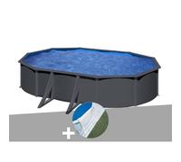 Kit piscine acier gris anthracite Gré Louko ovale 5,27 x 3,27 x 1,22 m + Tapis de sol