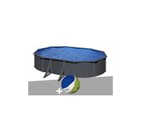 Kit piscine acier gris anthracite Gré Louko ovale 6,34 x 3,99 x 1,22 m + Bâche à bulles Gris G