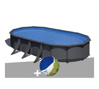 Kit piscine acier gris anthracite Gré Louko ovale 7,44 x 3,99 x 1,22 m + Bâche à bulles