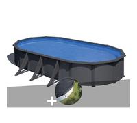 Kit piscine acier gris anthracite Gré Louko ovale 7,44 x 3,99 x 1,22 m + Bâche d'hivernage