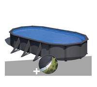 Gre Kit piscine acier Louko ovale Gris anthracite 7,44 x 3,99 x 1,22 m + bâche d'hivernage