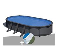 Kit piscine acier gris anthracite Gré Louko ovale 7,44 x 3,99 x 1,22 m + Tapis de sol