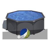 Kit piscine acier gris anthracite Gré Louko ronde 3,20 x 1,22 m + Bâche à bulles