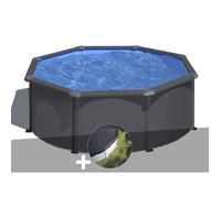 Gre - Kit piscine acier Louko ronde 3,20 x 1,22 m - Gris anthracite avec bâche d'hivernage