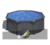 Kit piscine acier gris anthracite Gré Louko ronde 3,20 x 1,22 m + Bâche d'hivernage