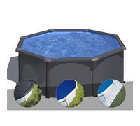 Kit piscine acier gris anthracite Gré Louko ronde 3,20 x 1,22 m + Bâche d'hivernage + Bâche à bulles + Tapis de sol