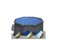 Kit piscine acier gris anthracite Gré Louko ronde 3,20 x 1,22 m + Bâche d'hivernage + Bâche à bulles + Tapis de sol