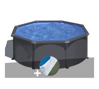 Kit piscine acier gris anthracite Gré Louko ronde 3,20 x 1,22 m + Tapis de sol