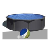 Kit piscine acier gris anthracite Gré Louko ronde 4,80 x 1,22 m + Bâche à bulles