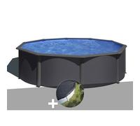 Kit piscine acier gris anthracite Gré Louko ronde 4,80 x 1,22 m + Bâche d'hivernage
