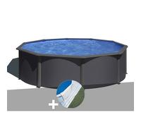 Kit piscine acier gris anthracite Gré Louko ronde 4,80 x 1,22 m + Tapis de sol