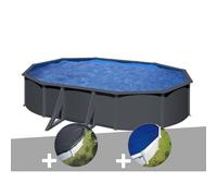 Kit piscine acier gris anthracite Gré vLouko ovale 5,27 x 3,27 x 1,22 m + Bâche d'hivernage + Bâche à bulles