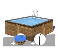 Kit piscine bois Gré Carra 3,05 x 3,05 x 1,19 m + Bâche à bulles + Douche