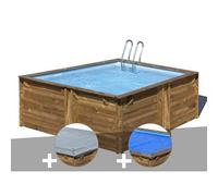 Kit piscine bois Gré Carra 3,05 x 3,05 x 1,19 m + Bâche hiver + Bâche à bulles