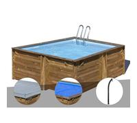 Kit piscine bois Gré Carra 3,05 x 3,05 x 1,19 m + Bâche hiver + Bâche à bulles + Douche