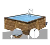Kit piscine bois Gré Carra 3,05 x 3,05 x 1,19 m + Bâche hiver + Douche