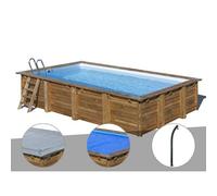 Kit piscine bois Gré Evora 6,20 x 4,20 x 1,33 m + Bâche hiver + Bâche à bulles + Douche
