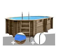Kit piscine bois Gré Grenade 4,36 x 3,36 x 1,17 m + Bâche à bulles + Douche