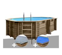 Kit piscine bois Gré Grenade 4,36 x 3,36 x 1,17 m + Bâche hiver + Bâche à bulles