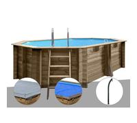 Kit piscine bois Gré Grenade 4,36 x 3,36 x 1,17 m + Bâche hiver + Bâche à bulles + Douche