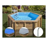 Kit piscine bois Gré Lili 2 Ø 2,80 x 1,07 m + Bâche à bulles + Bâche hiver + Douche