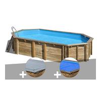 Kit piscine bois Gré Orange 7,55 x 4,56 x 1,46 m + Bâche à bulles + Bâche hiver