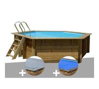 Kit piscine bois Gré Vanille Ø 4,00 x 1,19 m + Bâche hiver + Bâche à bulles