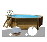 Kit piscine bois Gré Vanille Ø 4,00 x 1,19 m + Bâche hiver + Douche