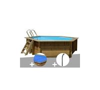 Kit piscine bois Gré Vanille 2 Ø 4,00 x 1,19 m + Bâche à bulles + Douche